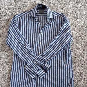 Thomas Dean Navy and White Striped Shirt